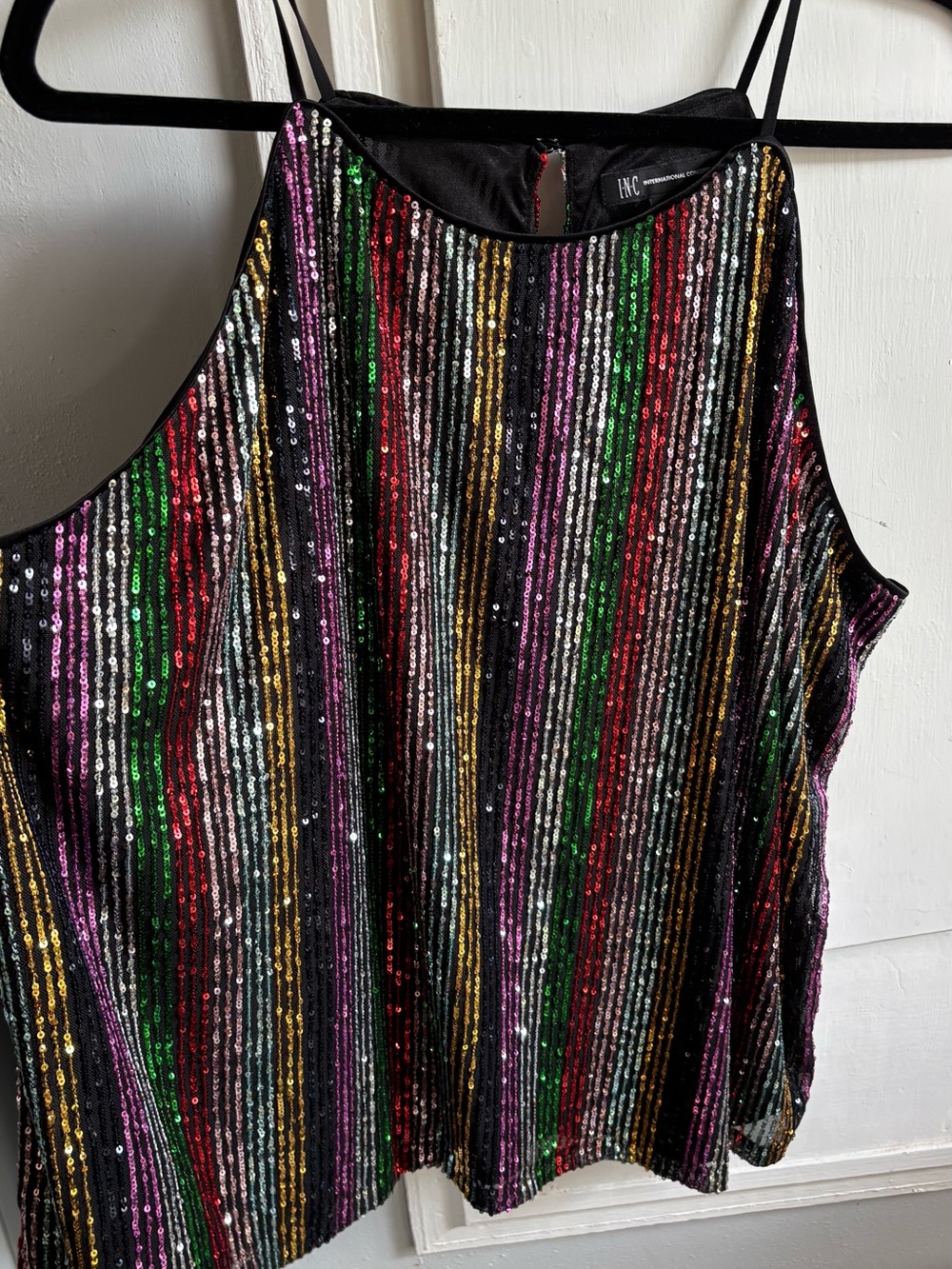 INC International Concepts Black Multicolor Sequin Halter Camisole